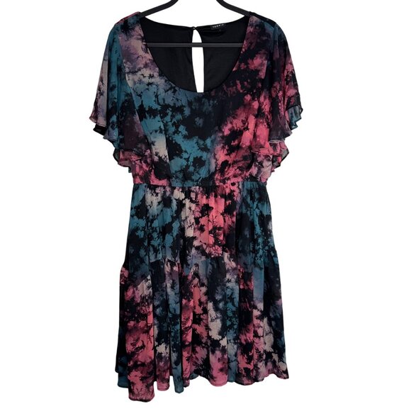 Torrid Pink Blue Tie-Dye Flutter Sleeve Dress Torrid Size 1 (1X) - Picture 1 of 9